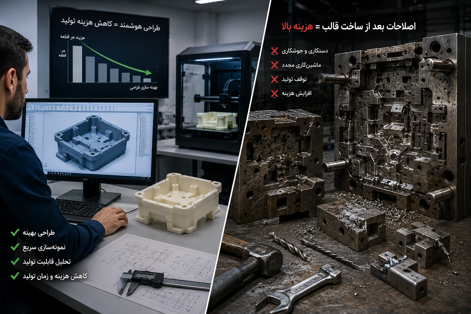 کاهش هزینه تزریق پلاستیک با طراحی مهندسی قبل از ساخت قالب