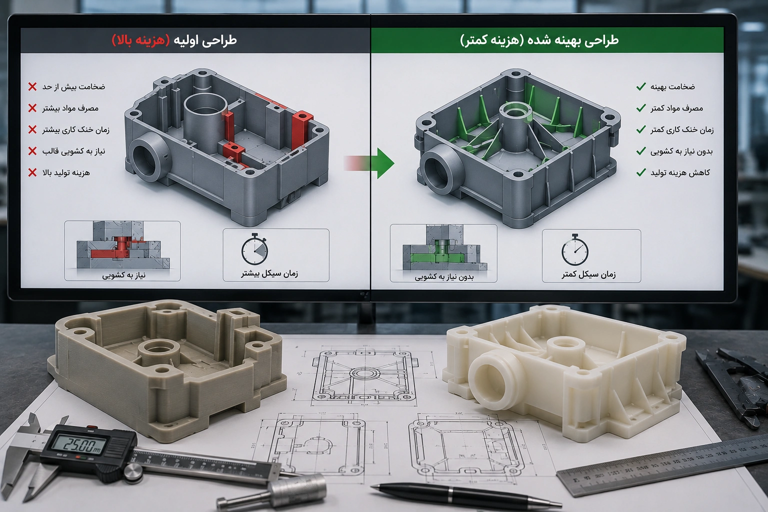 طراحی مهندسی قطعه پلاستیکی برای کاهش هزینه تزریق پلاستیک