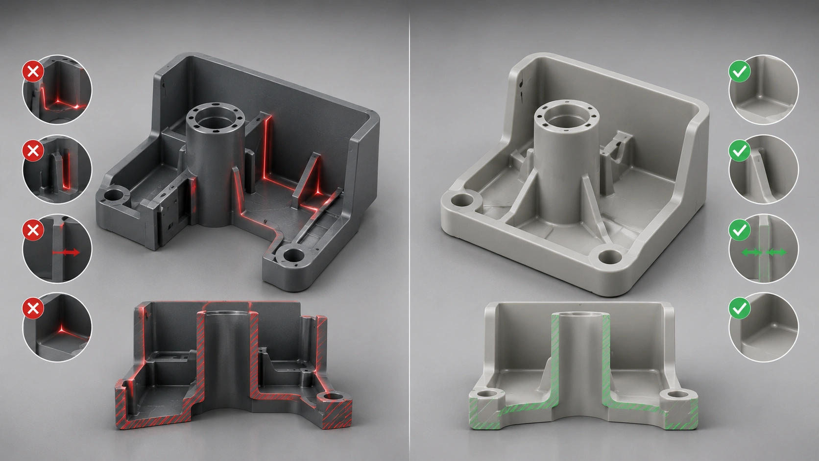 مقایسه یک قطعه با طراحی غیراستاندارد و طراحی قابل ساخت بر اساس اصول Design for Manufacturing یا DFM