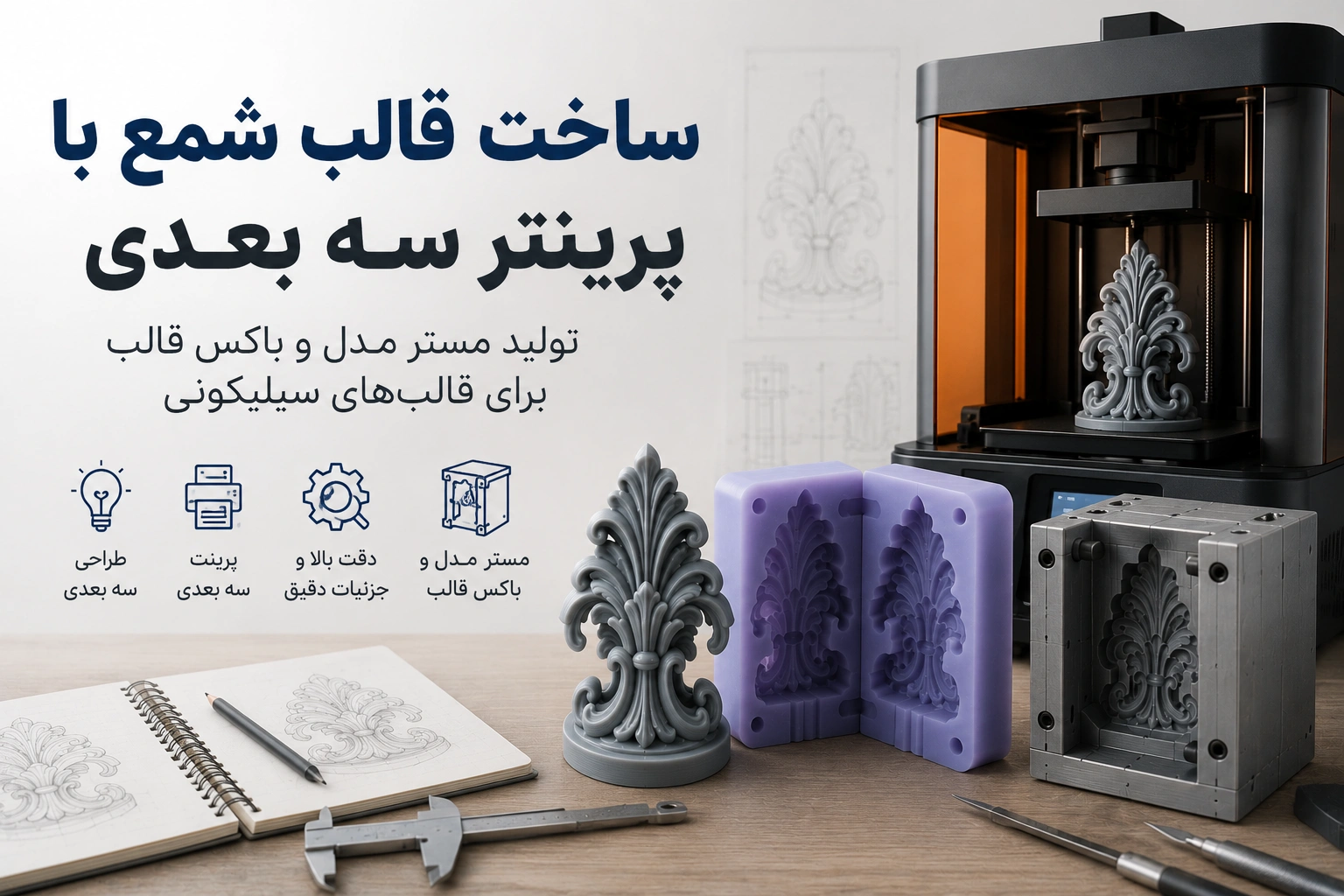 ساخت قالب شمع با پرینتر سه بعدی و ساخت مستر مدل قالب سیلیکون