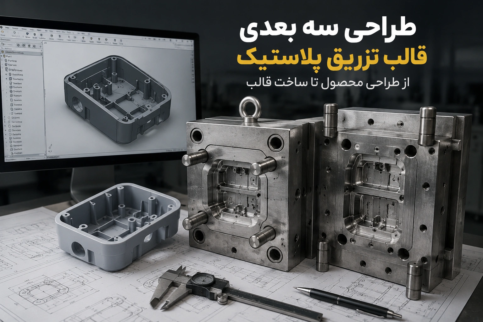 طراحی سه بعدی قالب تزریق پلاستیک از مدل سه بعدی محصول تا آماده سازی برای ساخت قالب